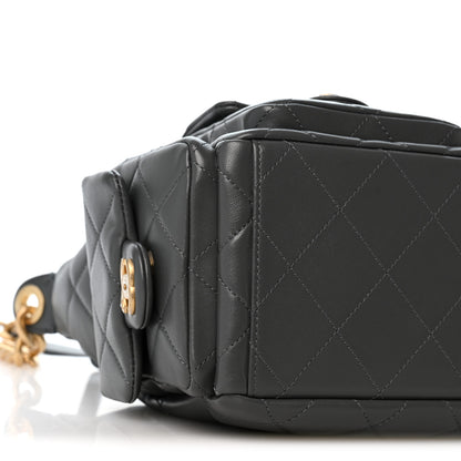 Chanel Shiny Lambskin Quilted Trendy Pockets Hobo Dark Grey 9 of 10