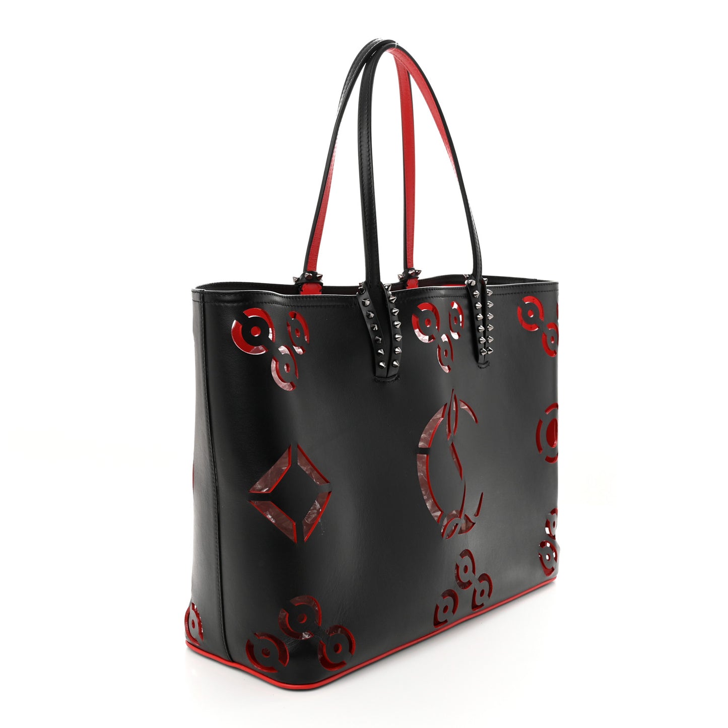 Calfskin Loubinthesky Perforated Cabarock Spikes Tote Black