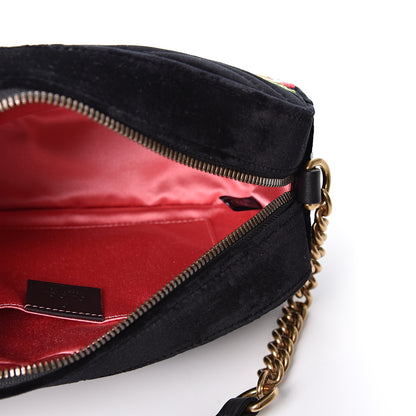 Gucci Velvet Matelasse Deer Embroidered Small GG Marmont Chain Shoulder Bag Black 7 of 9