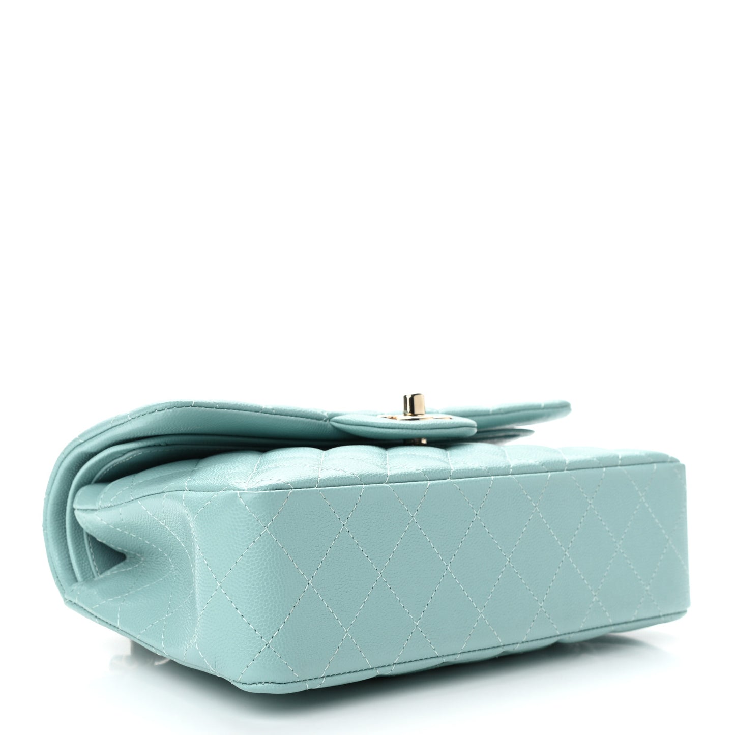 Caviar Quilted Small Double Flap Light Blue