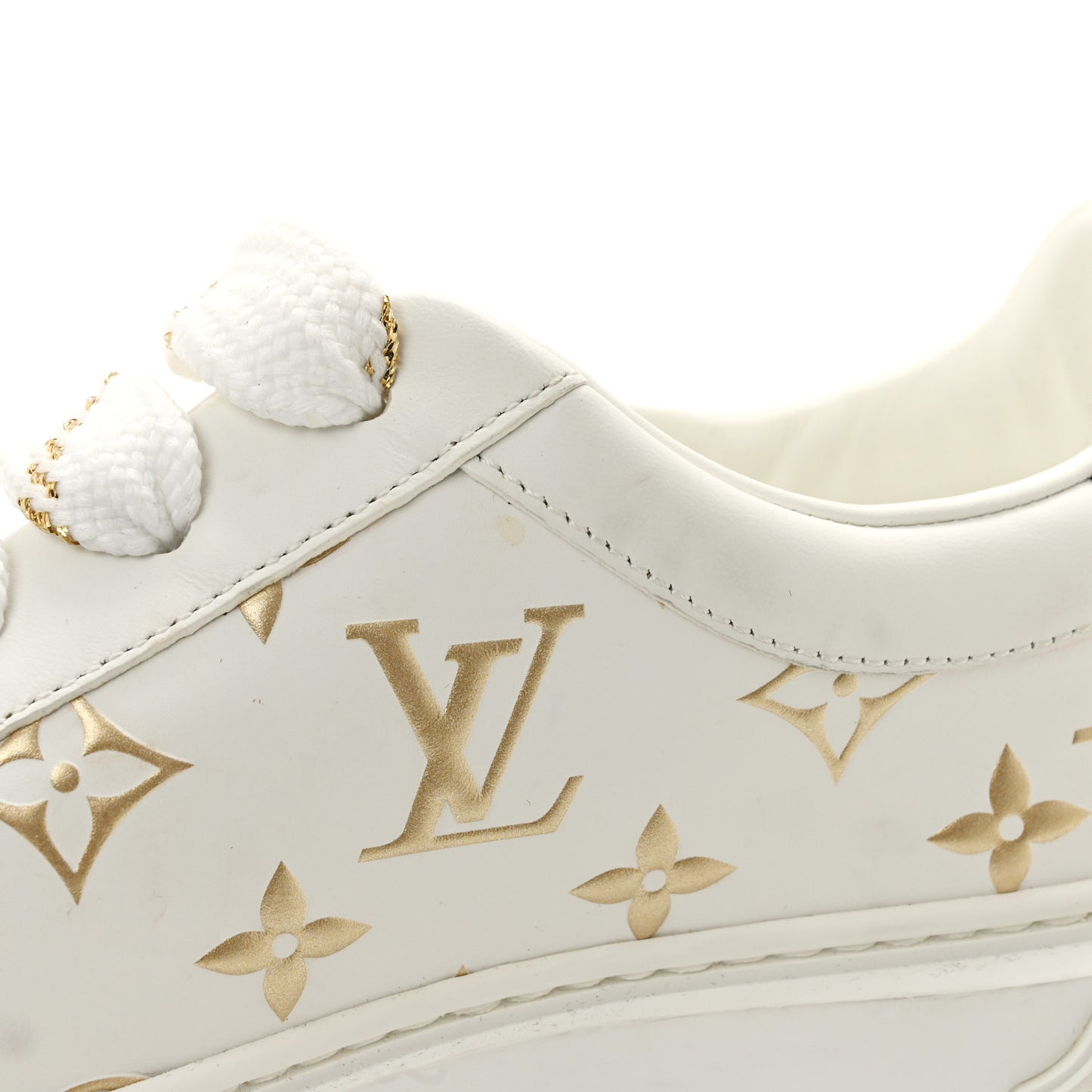 Calfskin Monogram Debossed Time Out Sneakers 37 White Gold