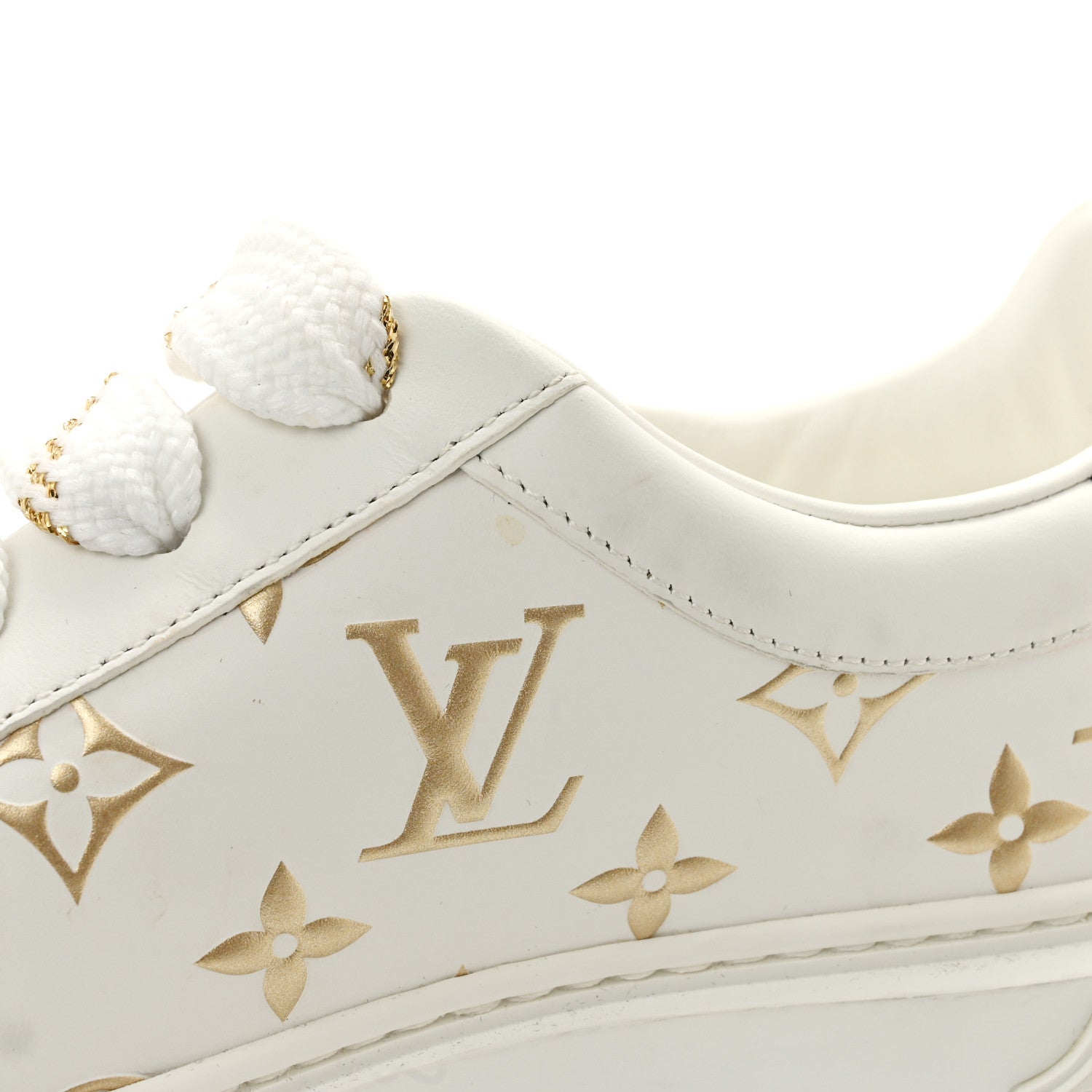 Louis Vuitton Calfskin Monogram Debossed Time Out Sneakers 37 White Gold 11 of 11