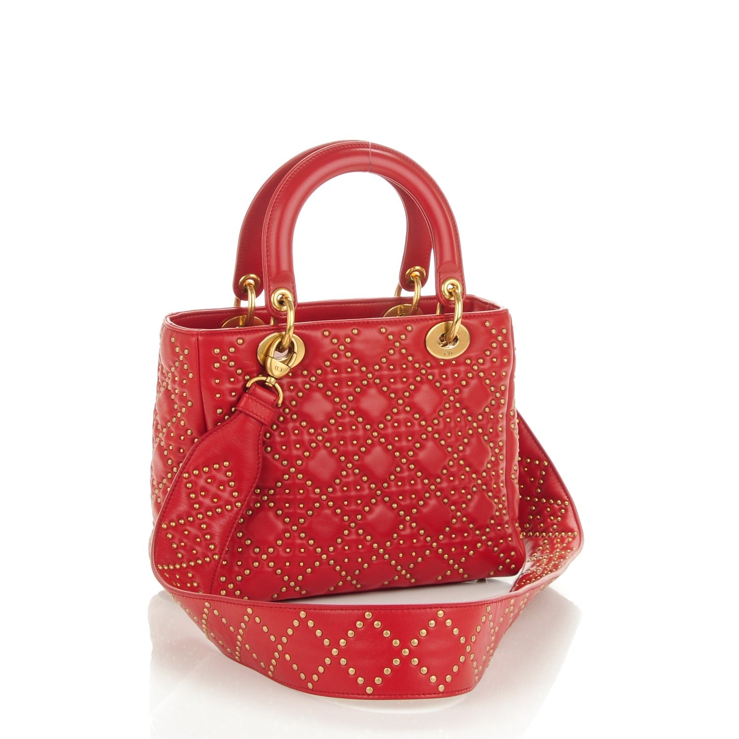 Christian Dior Lambskin Cannage Studded Medium Supple Lady Dior Red 3 of 7