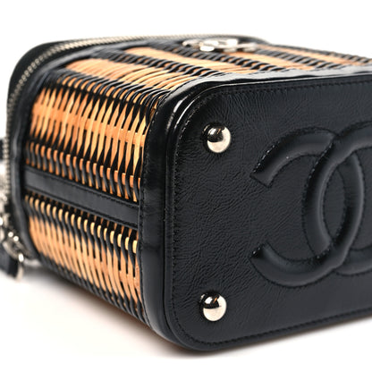 Chanel Calfskin Raffia Small Vanity Case Bag Black Beige 9 of 11