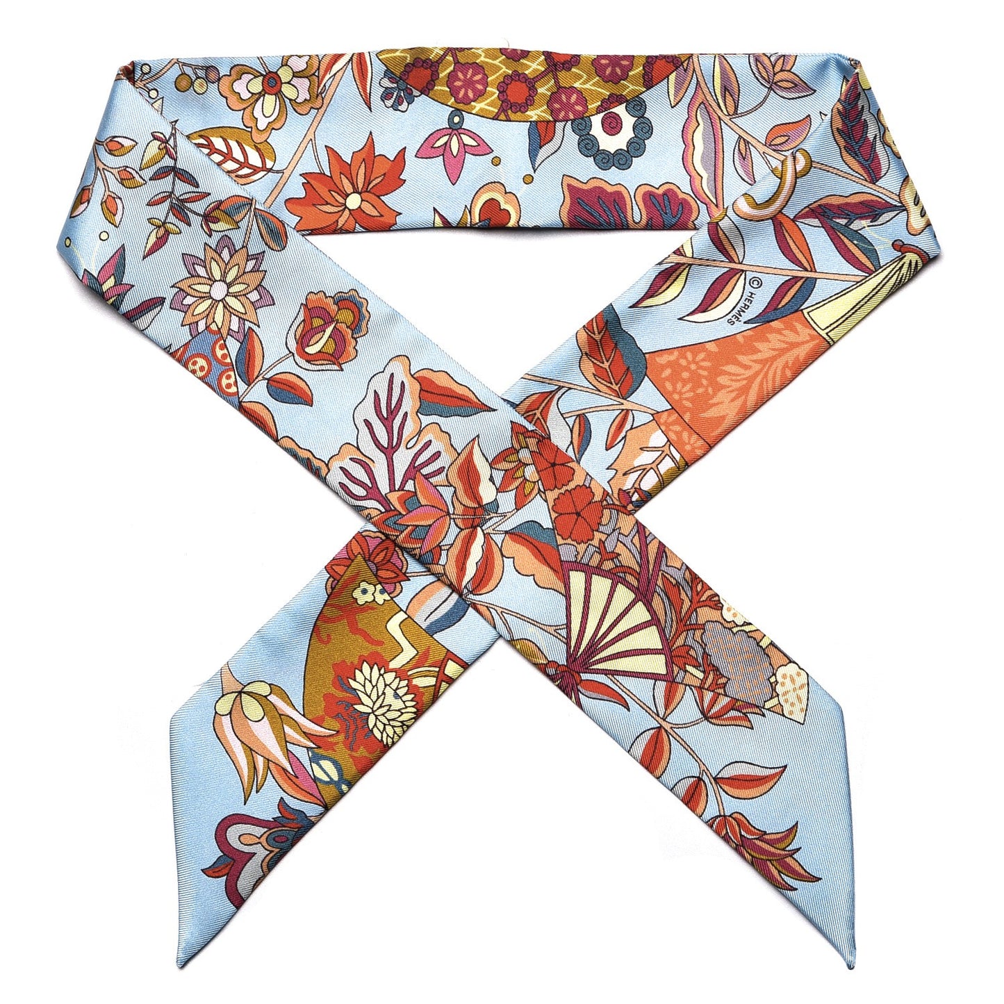 Silk Fleurs et Papillons de Tissus Twilly Bleu Ciel Coral Jaune