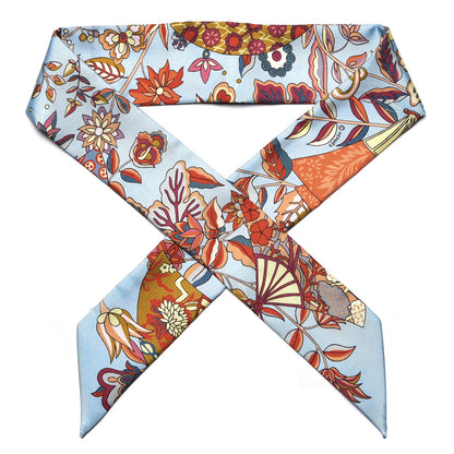 Hermes Silk Fleurs et Papillons de Tissus Twilly Bleu Ciel Coral Jaune 1 of 5