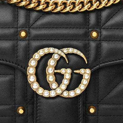 Gucci Calfskin Matelasse Studded Small Pearly GG Marmont Shoulder Bag Black 8 of 15