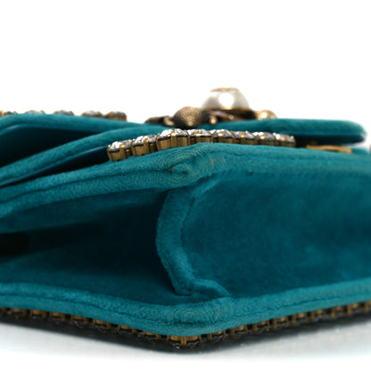 Gucci Velvet Crystal Mini Bee Broadway Shoulder Bag Pavone Cyan 9 of 10