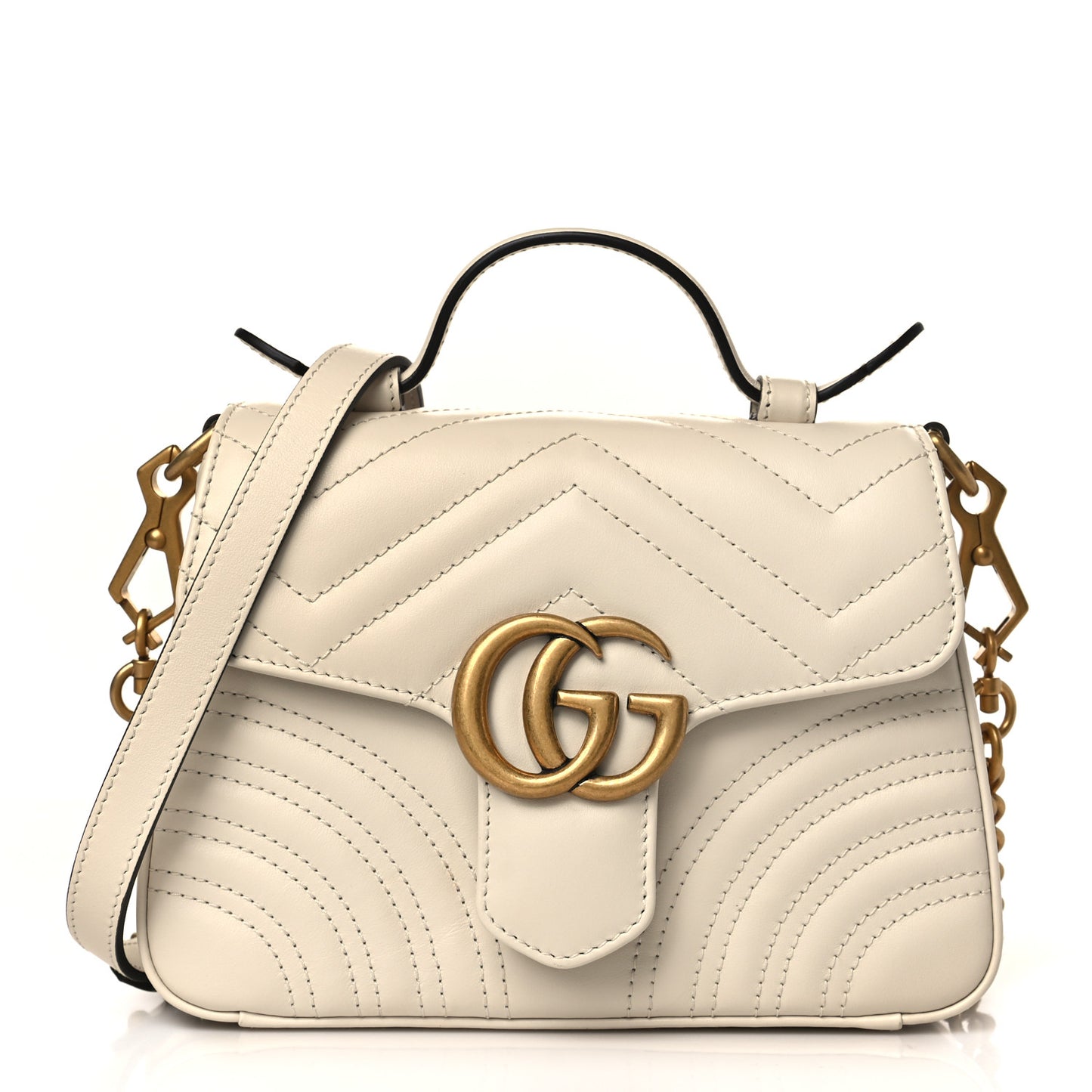 Calfskin Matelasse Mini GG Marmont Top Handle Shoulder Bag White