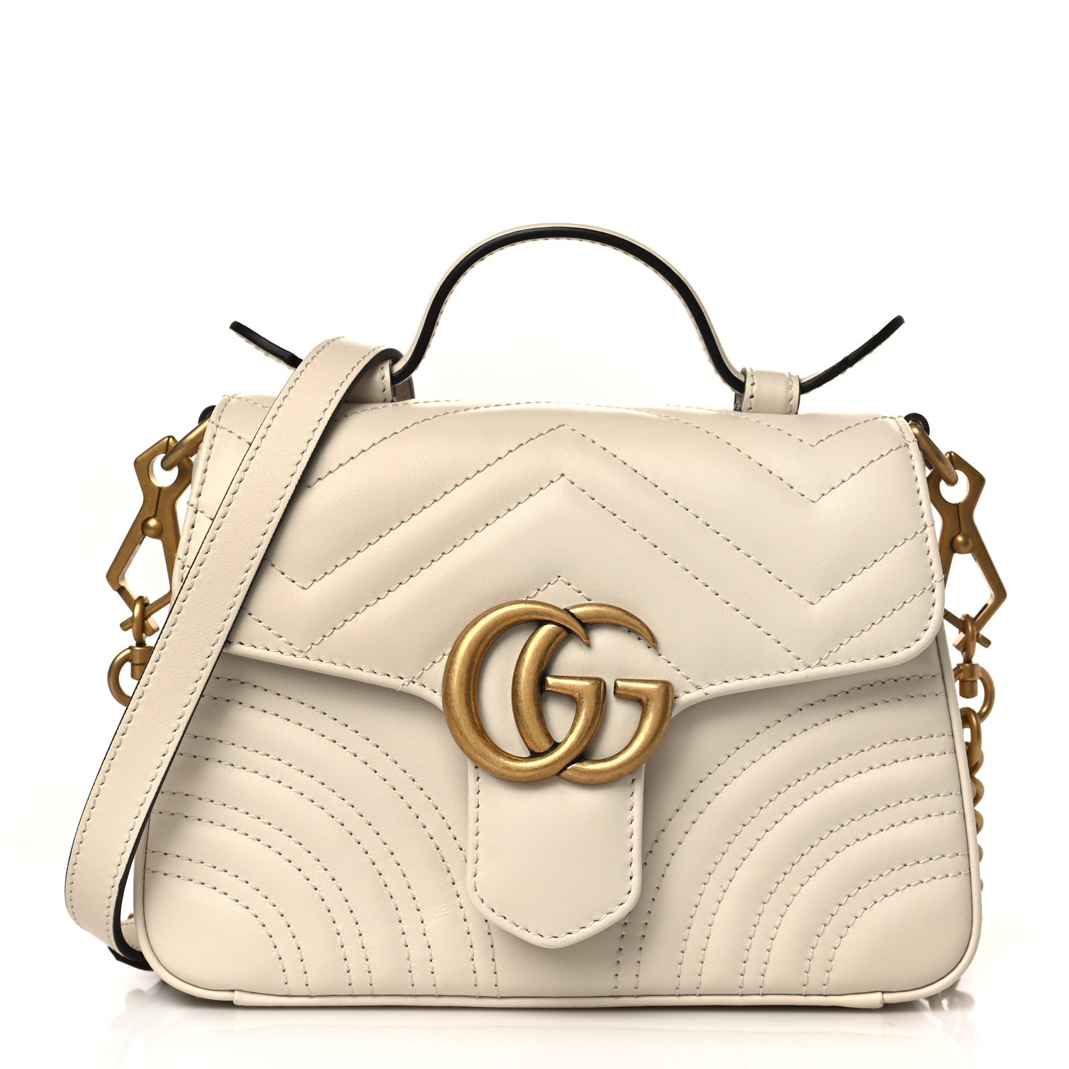 Gucci Calfskin Matelasse Mini GG Marmont Top Handle Shoulder Bag White 1 of 11