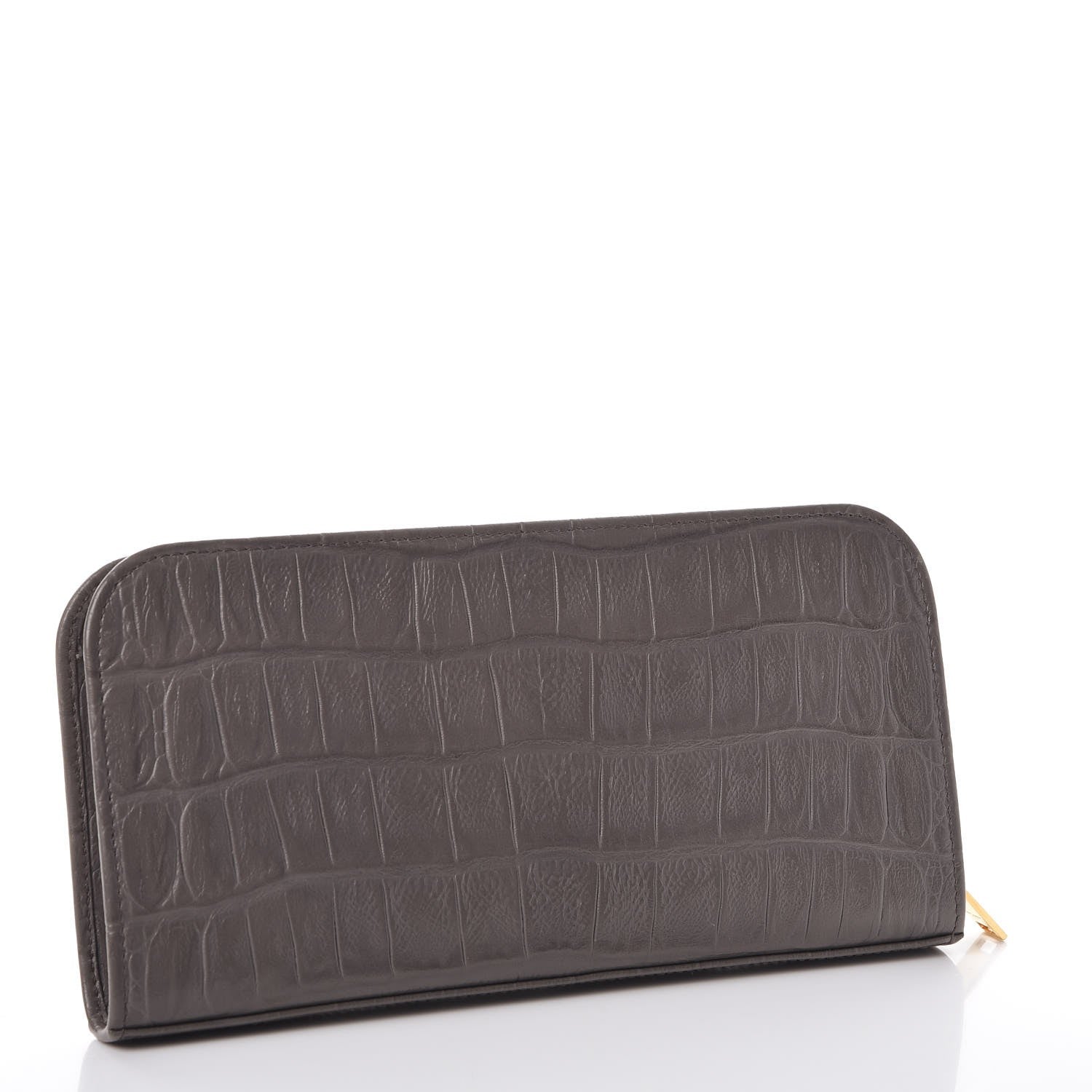 Saint Laurent Calfskin Crocodile Embossed Classic Zip Around Continental Wallet Grey 3 of 7