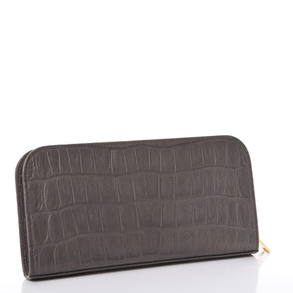 Saint Laurent Calfskin Crocodile Embossed Classic Zip Around Continental Wallet Grey 3 of 7