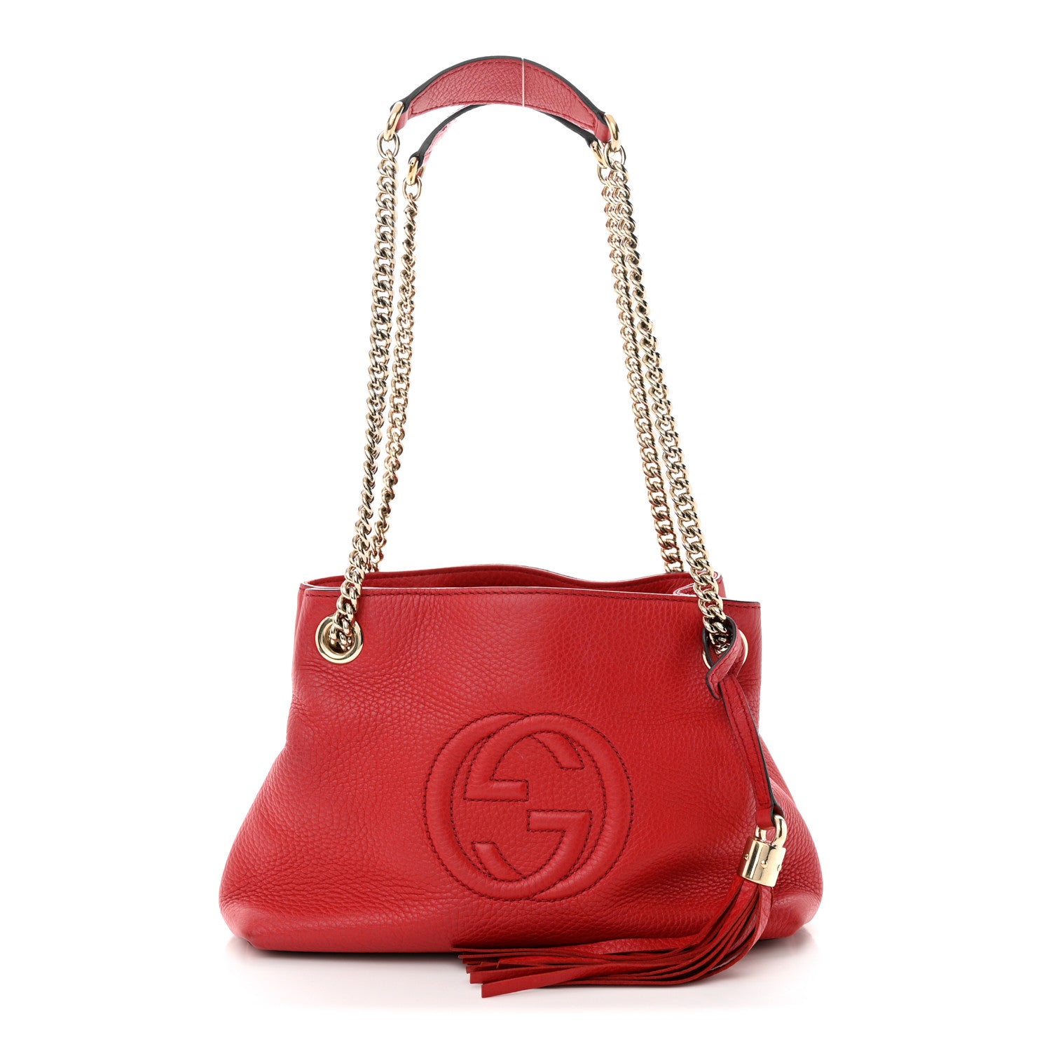 Gucci Pebbled Calfskin Small Soho Chain Shoulder Bag Tabasco Red 1 of 15