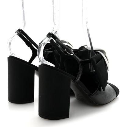 Chanel Crumpled Shiny Fabric Grosgrain Cap Toe Camellia Bow Slingback Pumps 39 Black 10 of 18