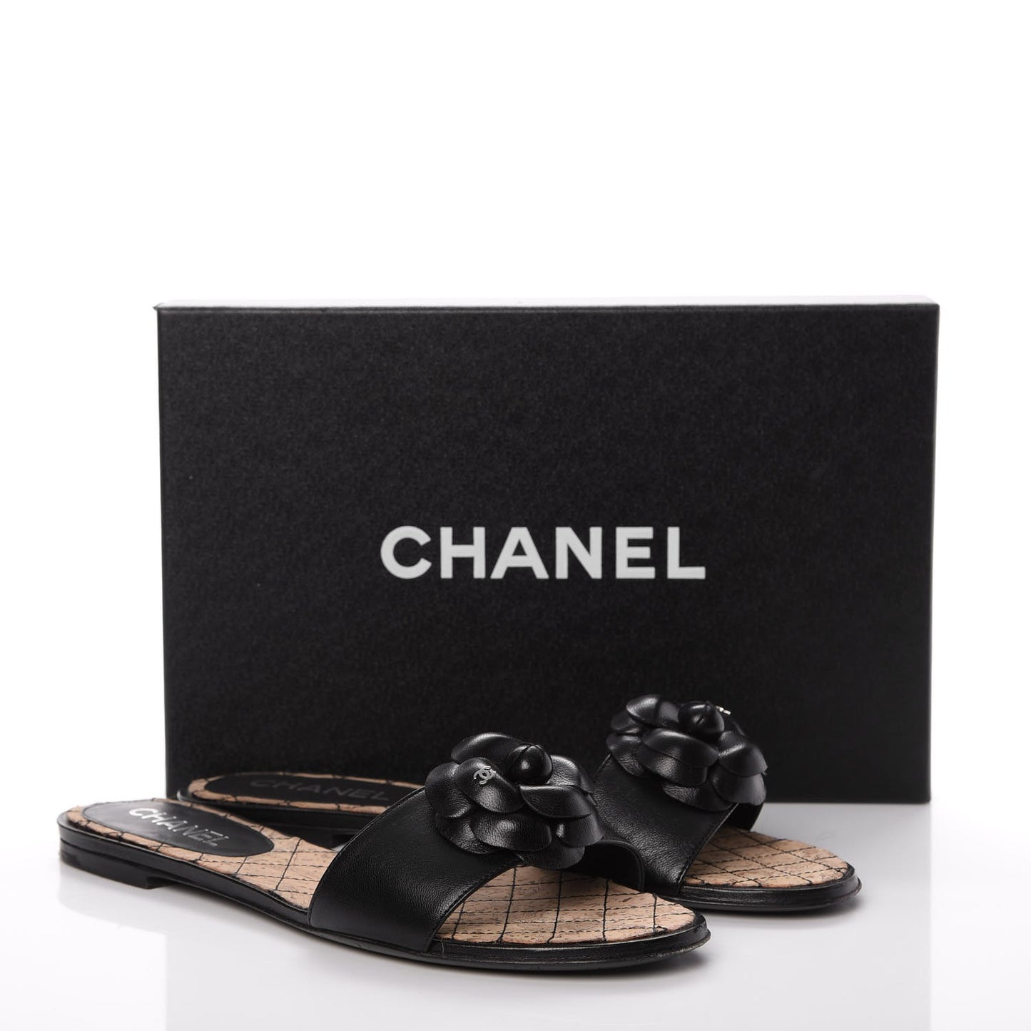 Calfskin Cork Camellia Sandals 40 Black