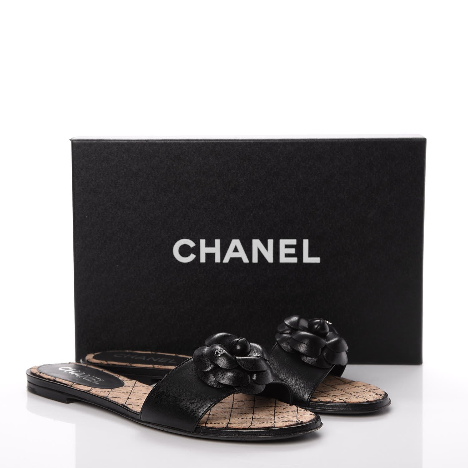 Chanel Calfskin Cork Camellia Sandals 40 Black 15 of 15