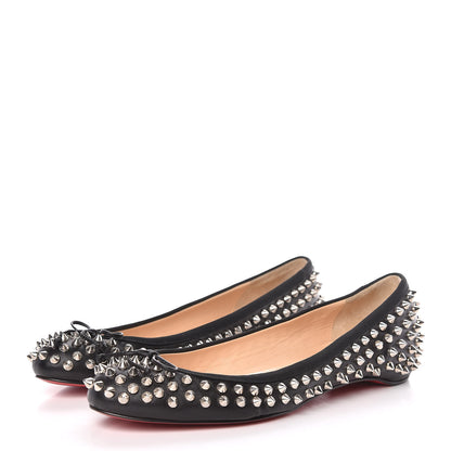 Christian Louboutin Shiny Nappa Big Kiss Spikes Flats 38.5 Black 3 of 7