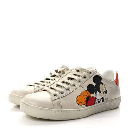 Gucci X DISNEY Miro Soft Calfskin Mickey Mouse Print Womens Ace Sneakers 37.5 Ivory Deep Orange 3 of 11