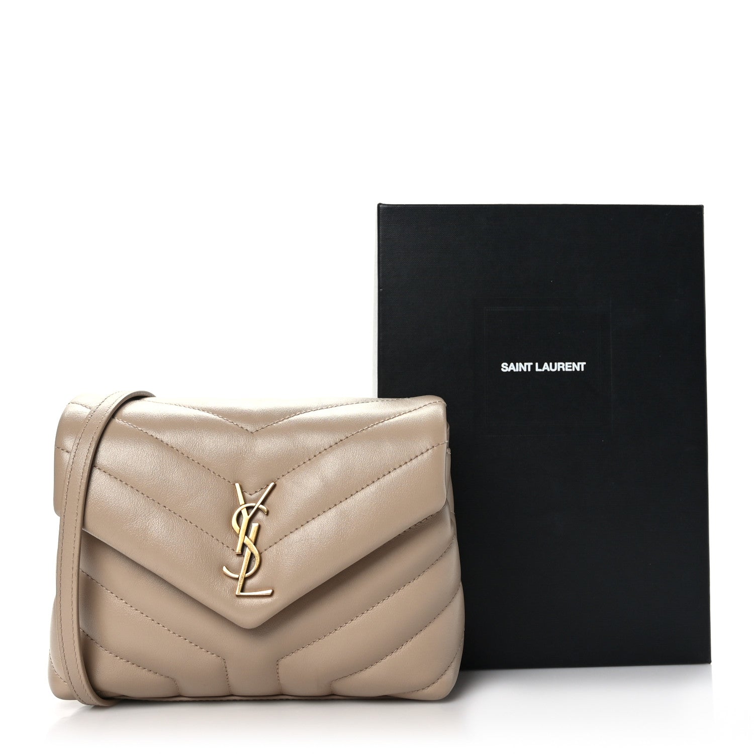 Saint Laurent Calfskin Y Quilted Monogram Toy Loulou Crossbody Bag Dark Beige 10 of 10