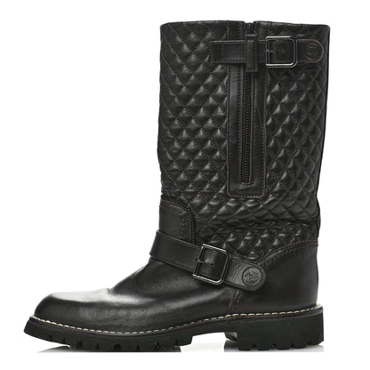 Chanel Calfskin Quilted Biker Boots 39 Brown 1 of 13