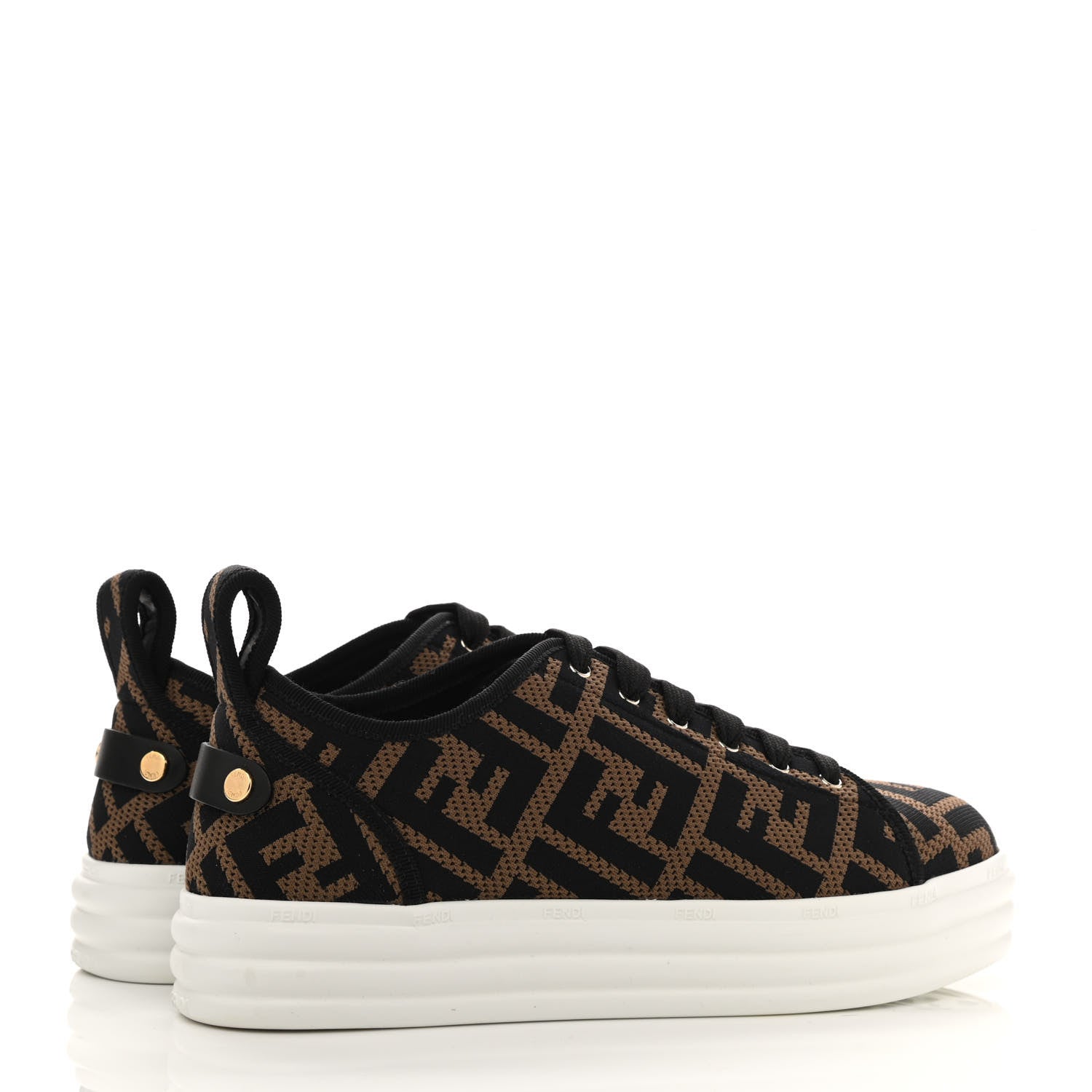 Fendi Fabric FF Micro-Perforated Rise Low Top Sneakers 36.5 Tobacco Black 4 of 10