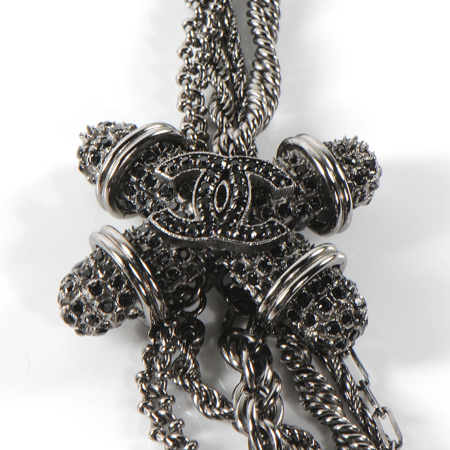 Chanel Crystal Ruthenium Layered Chain CC Necklace 4 of 7
