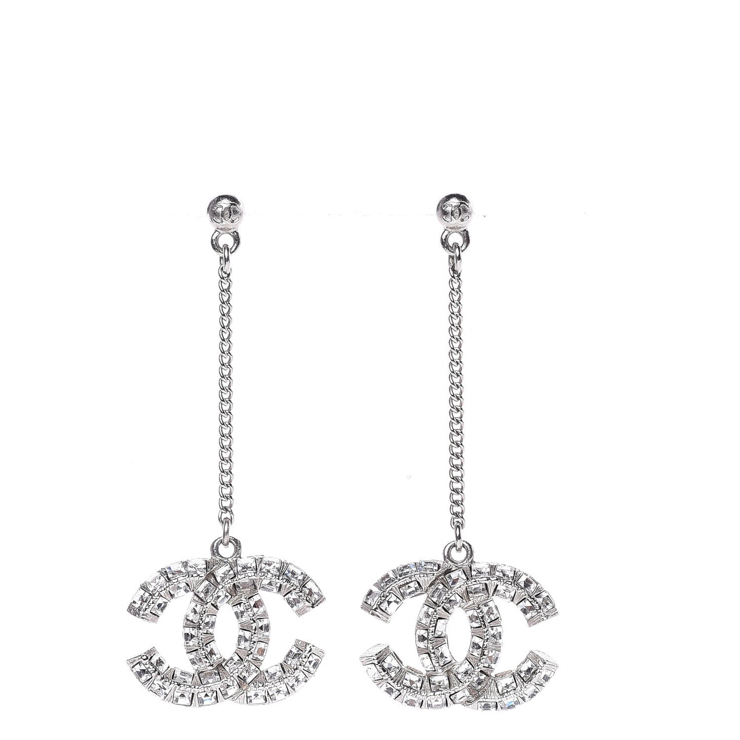 Baguette Crystal CC Drop Earrings Silver
