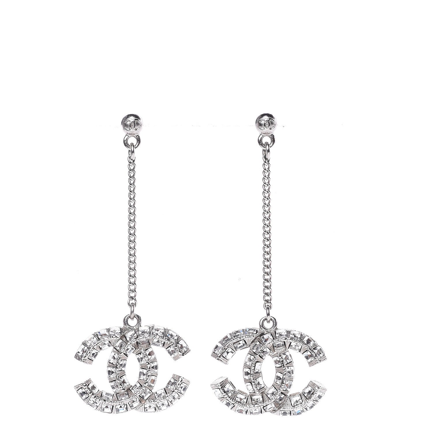 Chanel Baguette Crystal CC Drop Earrings Silver 1 of 4
