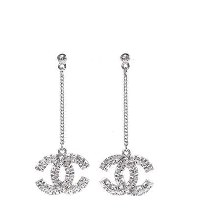 Chanel Baguette Crystal CC Drop Earrings Silver 1 of 4