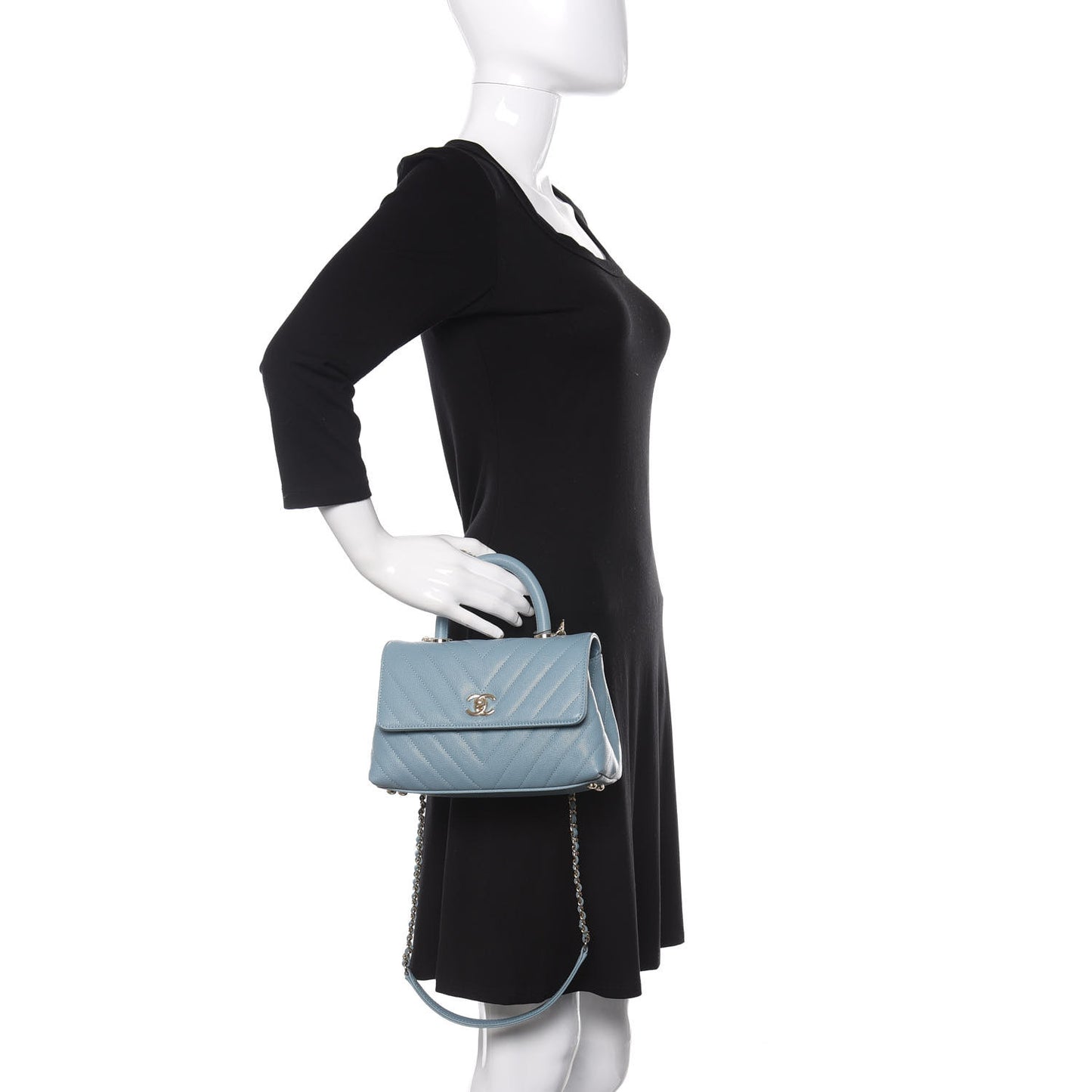 Caviar Chevron Quilted Mini Coco Handle Flap Sky Blue