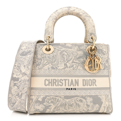 Christian Dior Canvas Toile De Jouy Reverse Embroidered Medium Lady D-Lite Gray 1 of 9