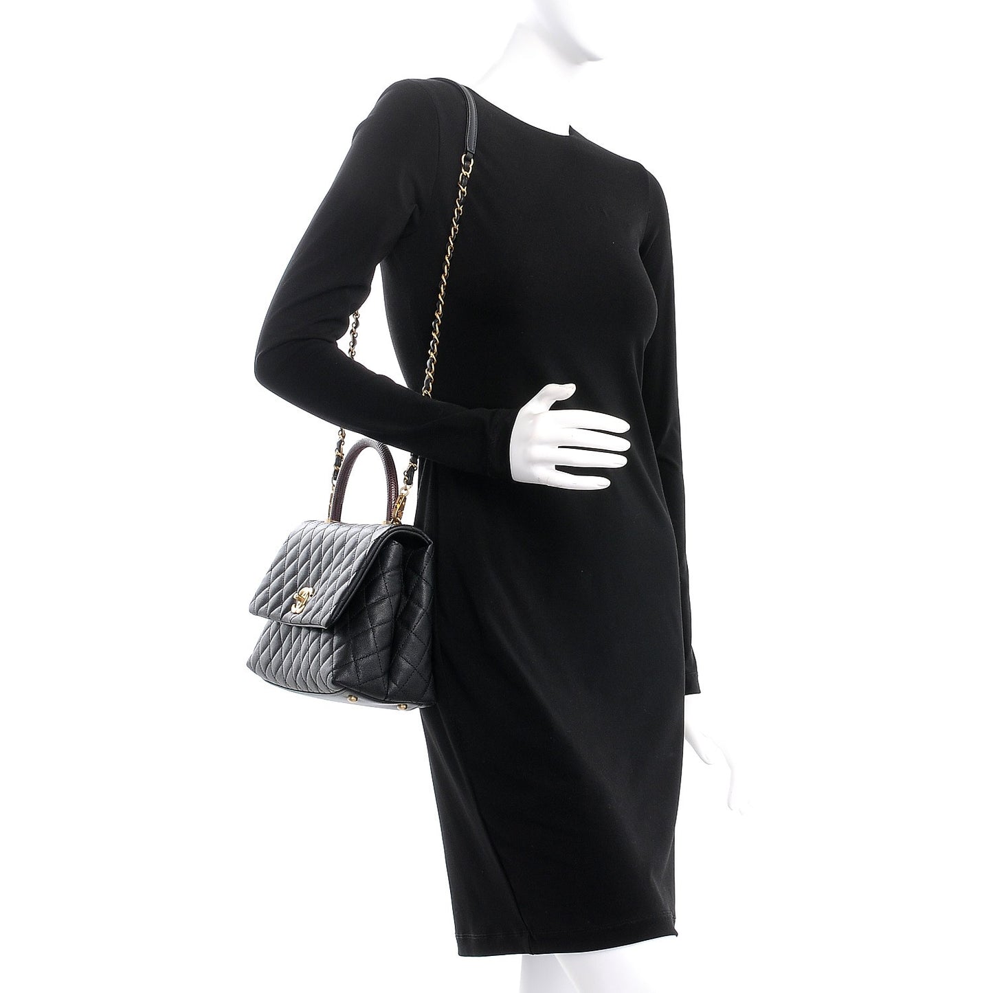 Caviar Lizard Quilted Small Coco Handle Flap Black