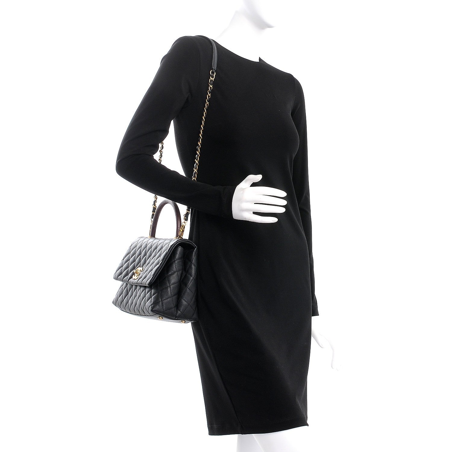 Chanel Caviar Lizard Quilted Small Coco Handle Flap Black 2 of 9