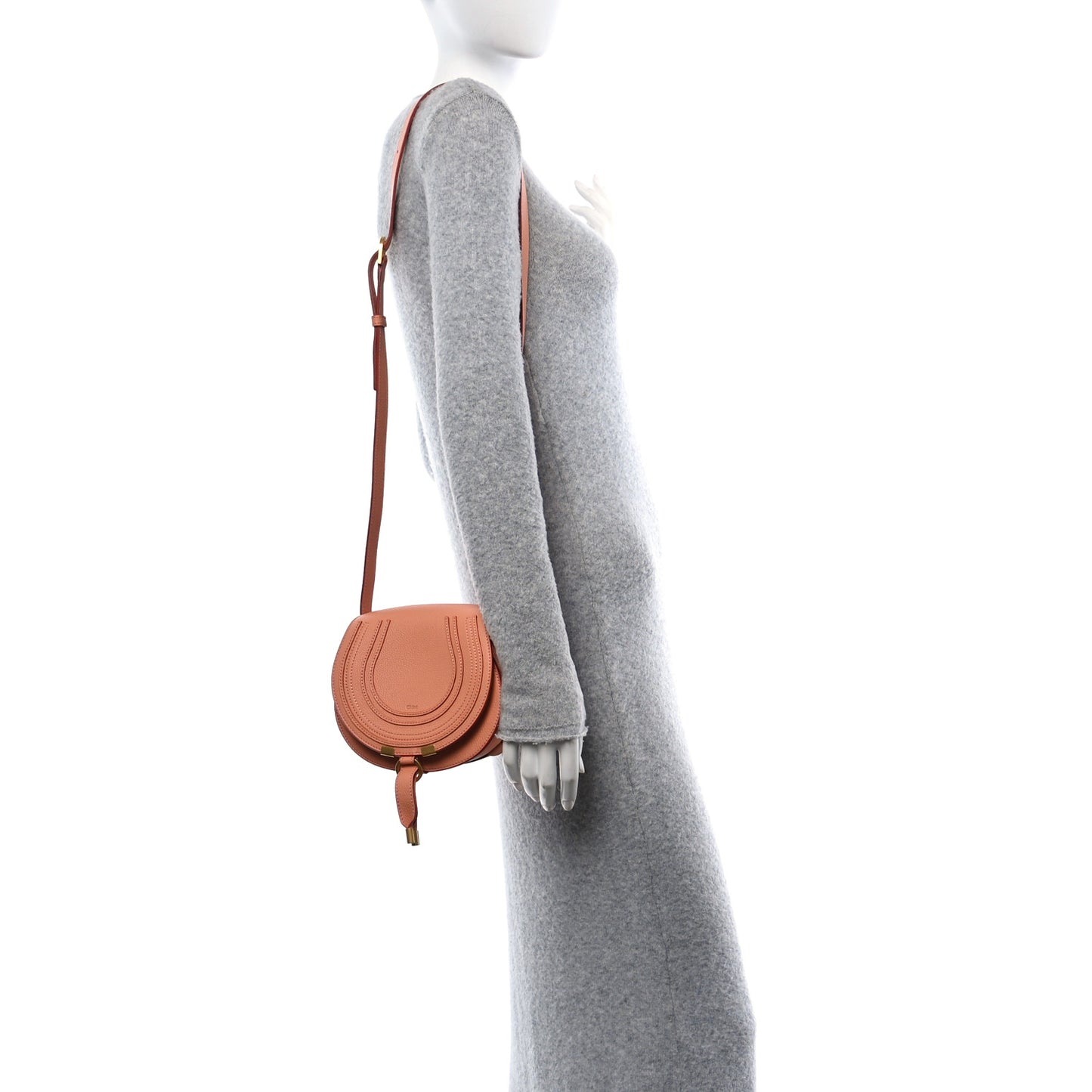 Grained Calfskin Small Marcie Saddle Bag Wood Rose