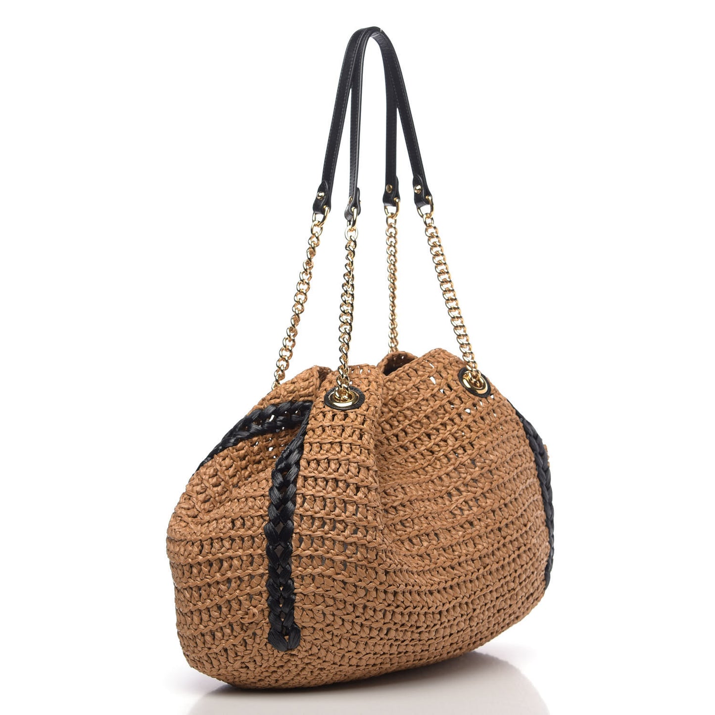Raffia Effect Large GG Marmont Shoulder Tote Bag Natural Black