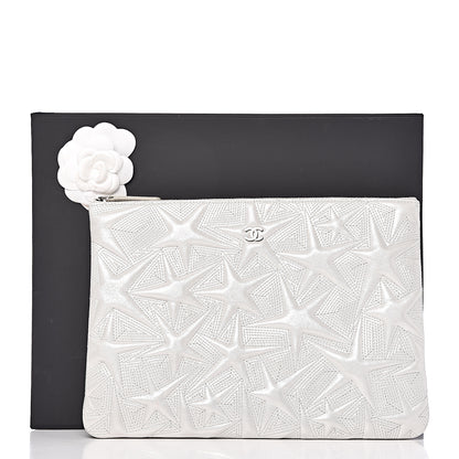 Chanel Metallic Lambskin Star Embossed Medium Cosmetic Pouch Light Silver 10 of 10
