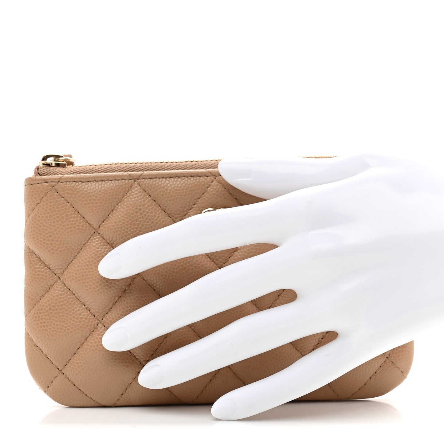Caviar Quilted Small Cosmetic Case Beige