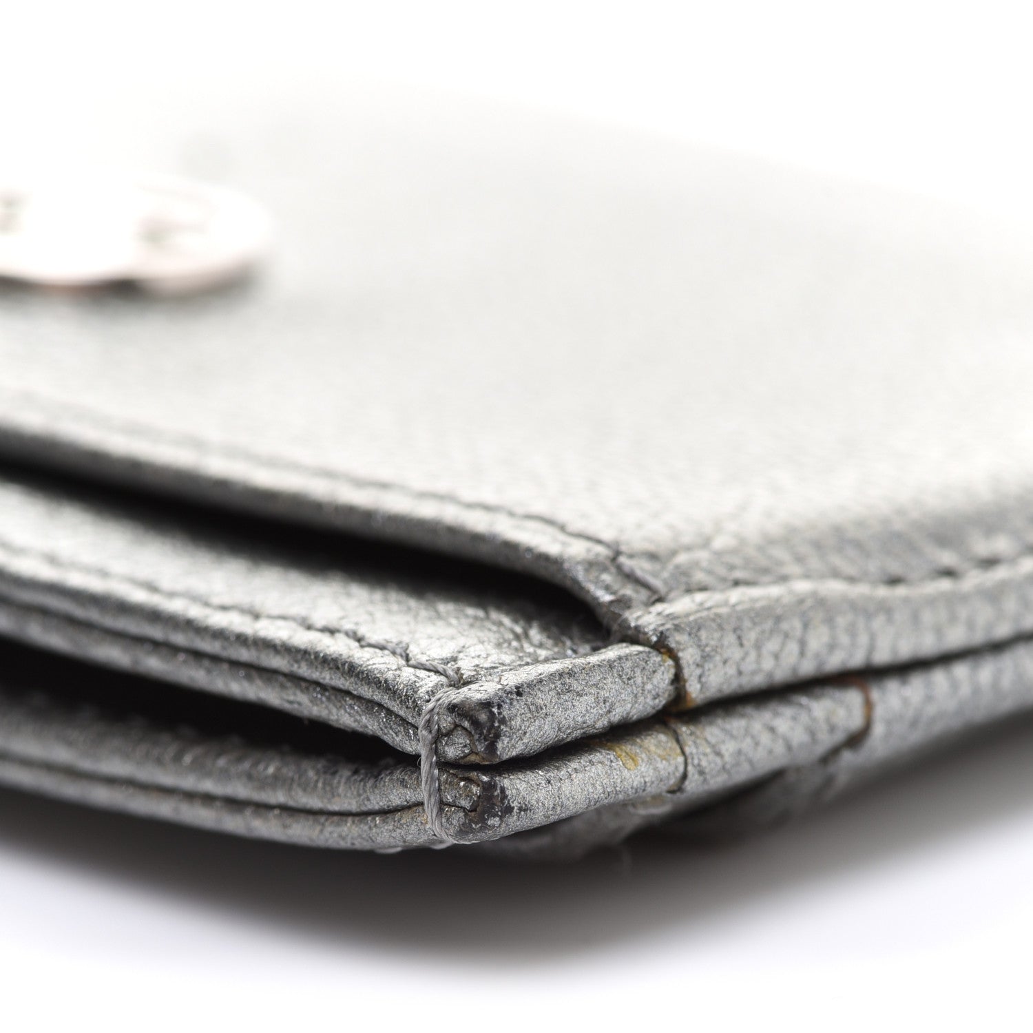 Chanel Metallic Goatskin CC Button Card Holder Silver 8 of 14