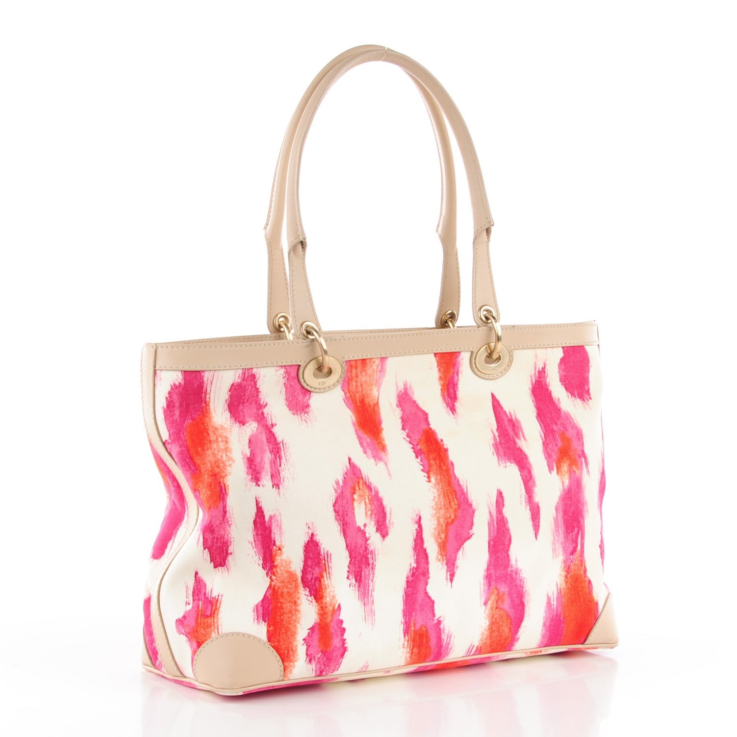 Calfskin Canvas Printed Saint Tropez Tote Medium Beige