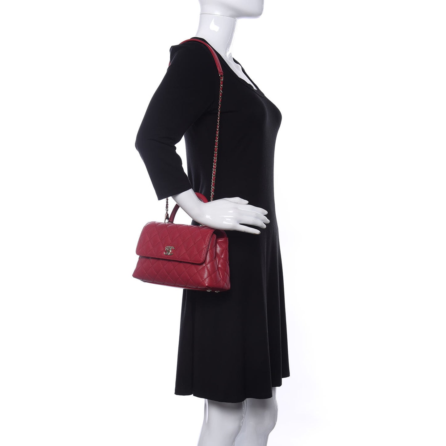 Caviar Quilted Mini Coco Handle Flap Dark Pink
