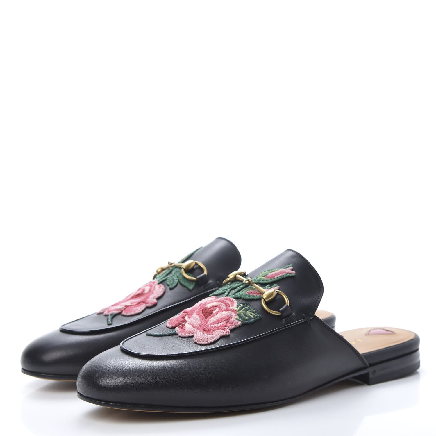 Gucci Calfskin Flower Embroidered Princetown Slippers 41 Black 3 of 10