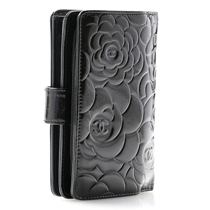 Chanel Patent Camellia Embossed Zipped Pocket Wallet Black 3 of 11