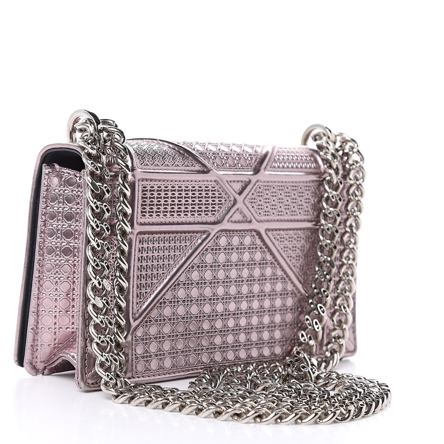 Christian Dior Metallic Patent Micro-Cannage Mini Diorama Flap Bag Pink 3 of 12