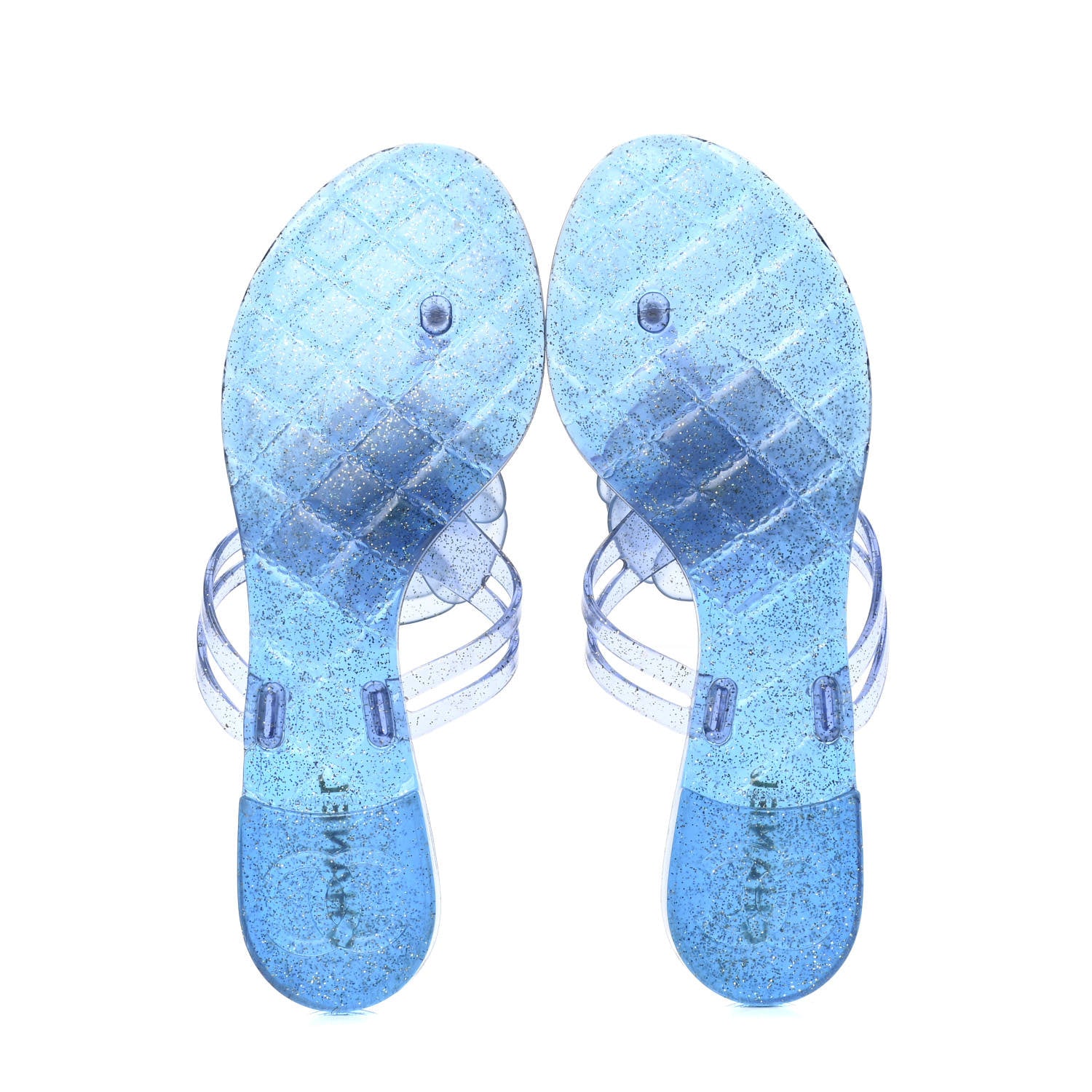 Chanel Jelly Camellia Glitter Thong Sandals 38 Blue 4 of 4
