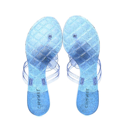 Chanel Jelly Camellia Glitter Thong Sandals 38 Blue 4 of 4