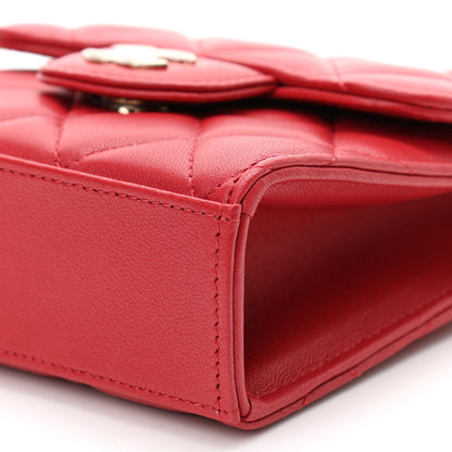 Chanel Lambskin Quilted Top Handle Flap Clutch With Chain Red 10 of 11