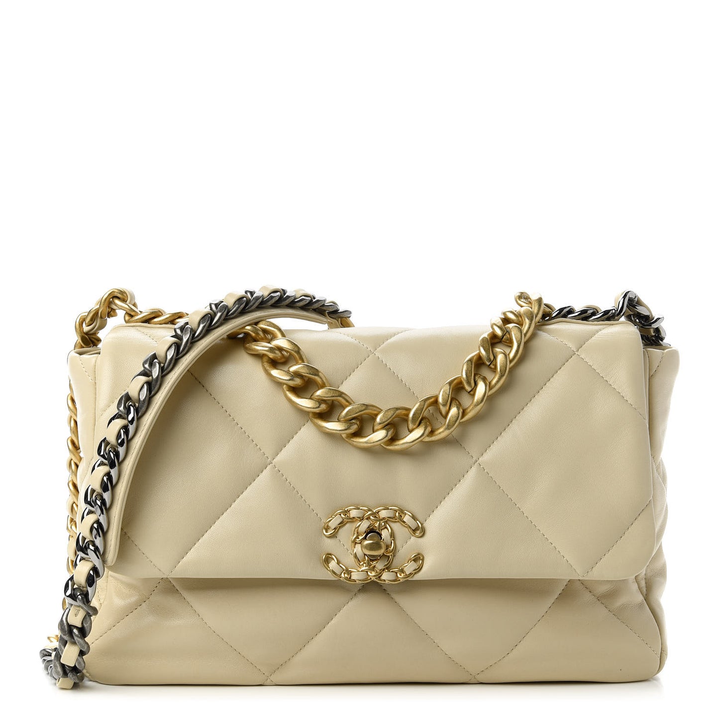 Lambskin Quilted Large Chanel 19 Flap Beige