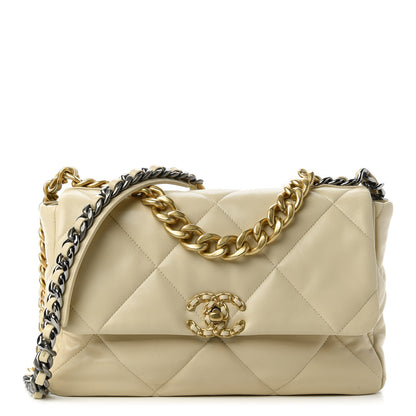 Chanel Lambskin Quilted Large Chanel 19 Flap Beige 1 of 10