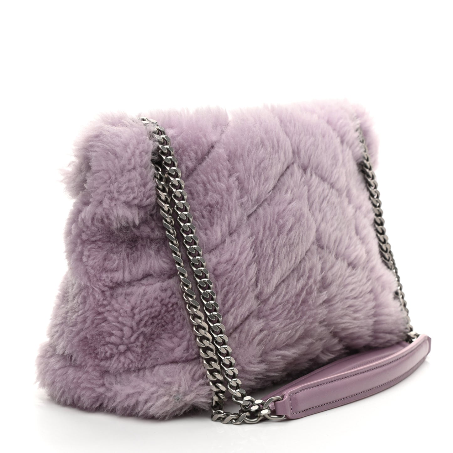 Merino Shearling Lambskin Quilted Small Loulou Puffer Monogram Chain Satchel Lila