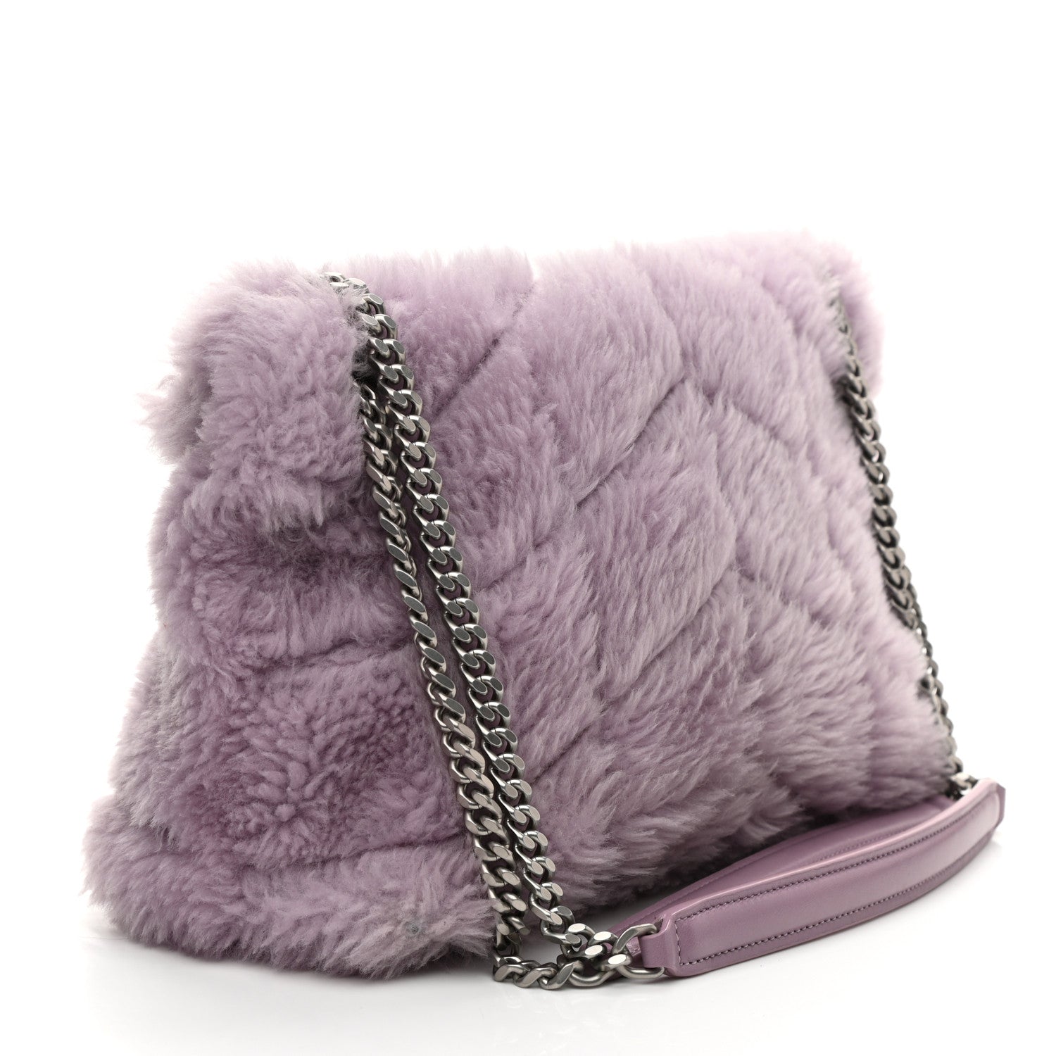 Saint Laurent Merino Shearling Lambskin Quilted Small Loulou Puffer Monogram Chain Satchel Lila 3 of 10